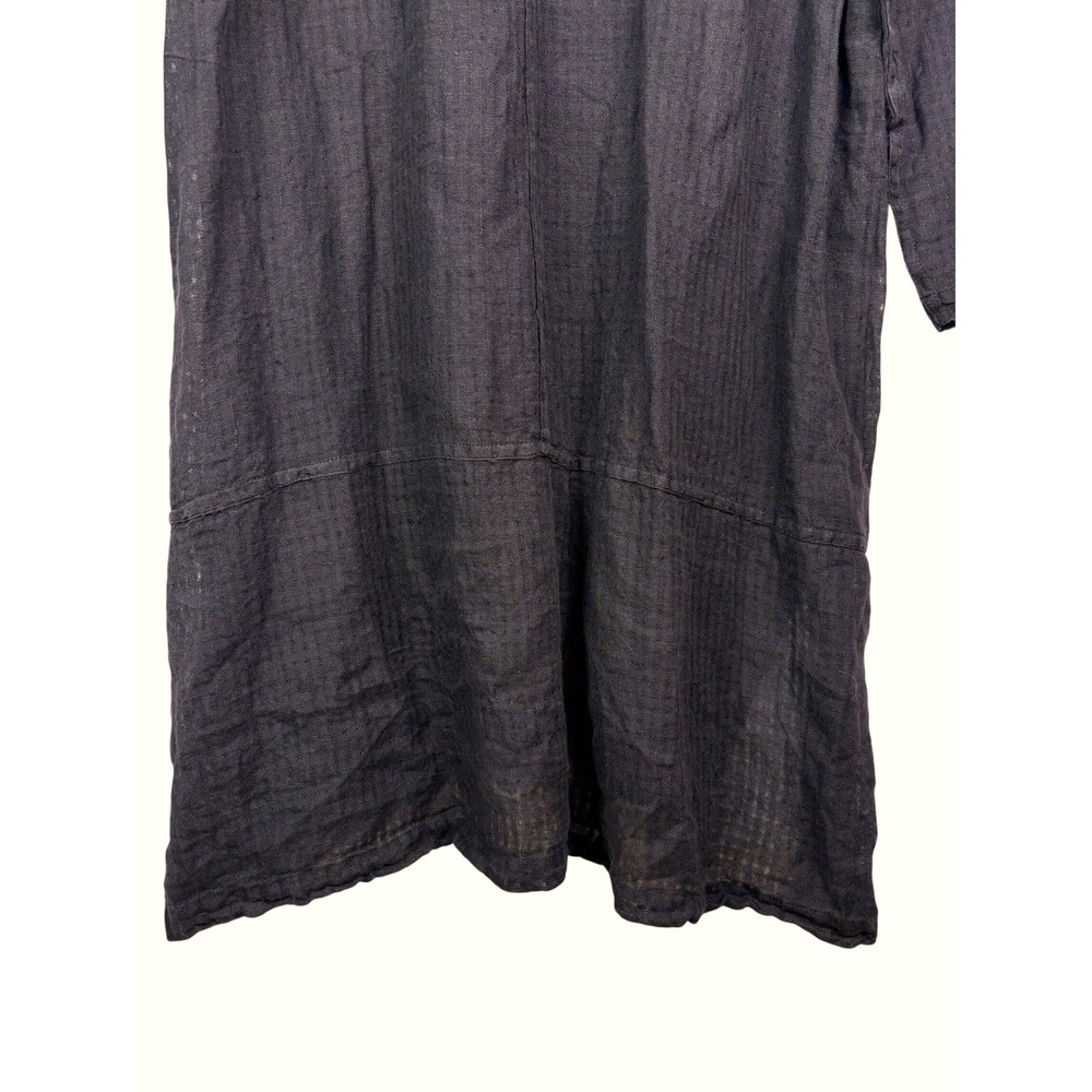 FLAX Women 100% Linen Long Duster Cardigan Coat Sz L Black Buttons Lagenlook - Picture 14 of 16